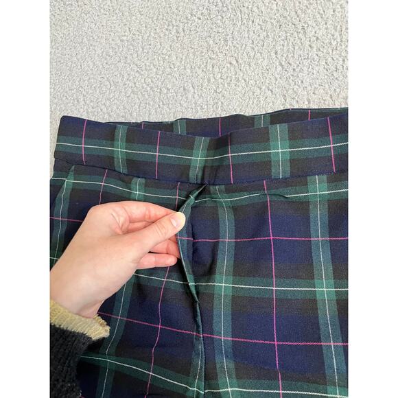 Autres Filles Pants Small Plaid Pull On Slim Straight Blue Green Academic Punk - Picture 4 of 11